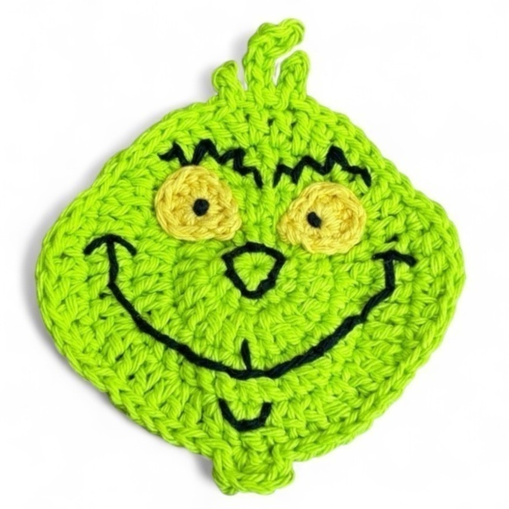 Grinch Coasters Christmas Holiday Handcrafted Crochet by Seller Cotton